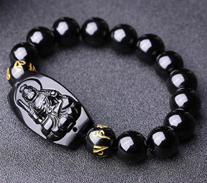 Natural Stones Black Obsidian Buddha Bracelet Crystal Quartz Round Bead Men Women Bracelet Healing Energy Gift Lucky Jewelry