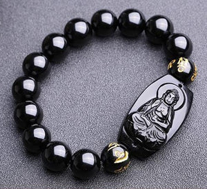 Natural Stones Black Obsidian Buddha Bracelet Crystal Quartz Round Bead Men Women Bracelet Healing Energy Gift Lucky Jewelry