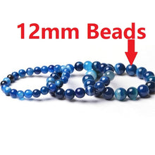 Carica l'immagine nel visualizzatore di Gallery, Natural Stones Sardonyx Blue Stripe Agate Bracelets Round Beads Bangle Men Women Crystal Quartz Jewelry Love Energy Gift