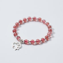 Load image into Gallery viewer, Natural Strawberry Crystal Round Beads Bracelet Fashion Cute Flower Bear Dog Puppy Charms 925 Silver Bracelets For Women Jewelry