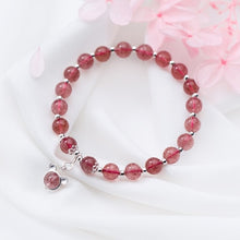 Load image into Gallery viewer, Natural Strawberry Crystal Round Beads Bracelet Fashion Cute Flower Bear Dog Puppy Charms 925 Silver Bracelets For Women Jewelry