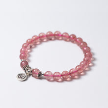 Load image into Gallery viewer, Natural Strawberry Crystal Round Beads Bracelet Fashion Cute Flower Bear Dog Puppy Charms 925 Silver Bracelets For Women Jewelry