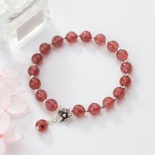 Load image into Gallery viewer, Natural Strawberry Crystal Round Beads Bracelet Fashion Cute Flower Bear Dog Puppy Charms 925 Silver Bracelets For Women Jewelry