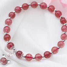 Load image into Gallery viewer, Natural Strawberry Crystal Round Beads Bracelet Fashion Cute Flower Bear Elephant Lotus Gourd Charms Bracelets For Women Jewelry