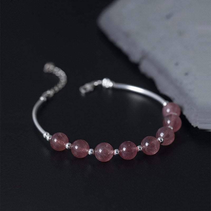 Natural Strawberry Quartz Bead Bracelets for Women S925 Sterling Silver Female Handmade Diy Simple Bracelet Fine Jewelry