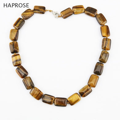 Natural Tiger Eye Bead Necklace Rectangular Tiger Eye Stone Lobster claw clasp Bohemian ethnic style necklace 18 inches
