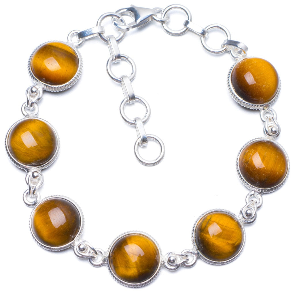 Natural Tiger Eye Handmade Unique 925 Sterling Silver Bracelet 7-8 1/4 Y0042