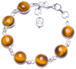 Natural Tiger Eye Handmade Unique 925 Sterling Silver Bracelet 7-8 1/4 Y1308