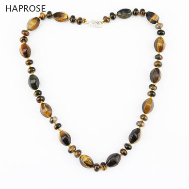 Natural Tiger Eye Stone Septum Separator Beads & Hexagonal Tiger Eye Stones Lobster claw clasp Bohemian style necklace 18 inches