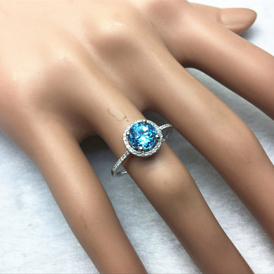 Natural Topaz 7.0mm Round Cut 2.5ct 14K White Gold Fashion Ring
