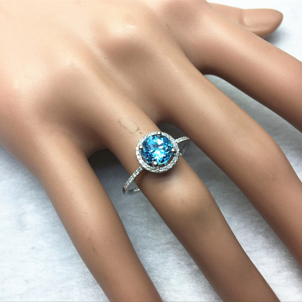 Natural Topaz 7.0mm Round Cut 2.5ct 14K White Gold Fashion Ring