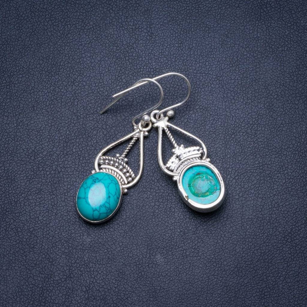 Natural Turquoise Handmade Unique 925 Sterling Silver Earrings 1.5 Y1257