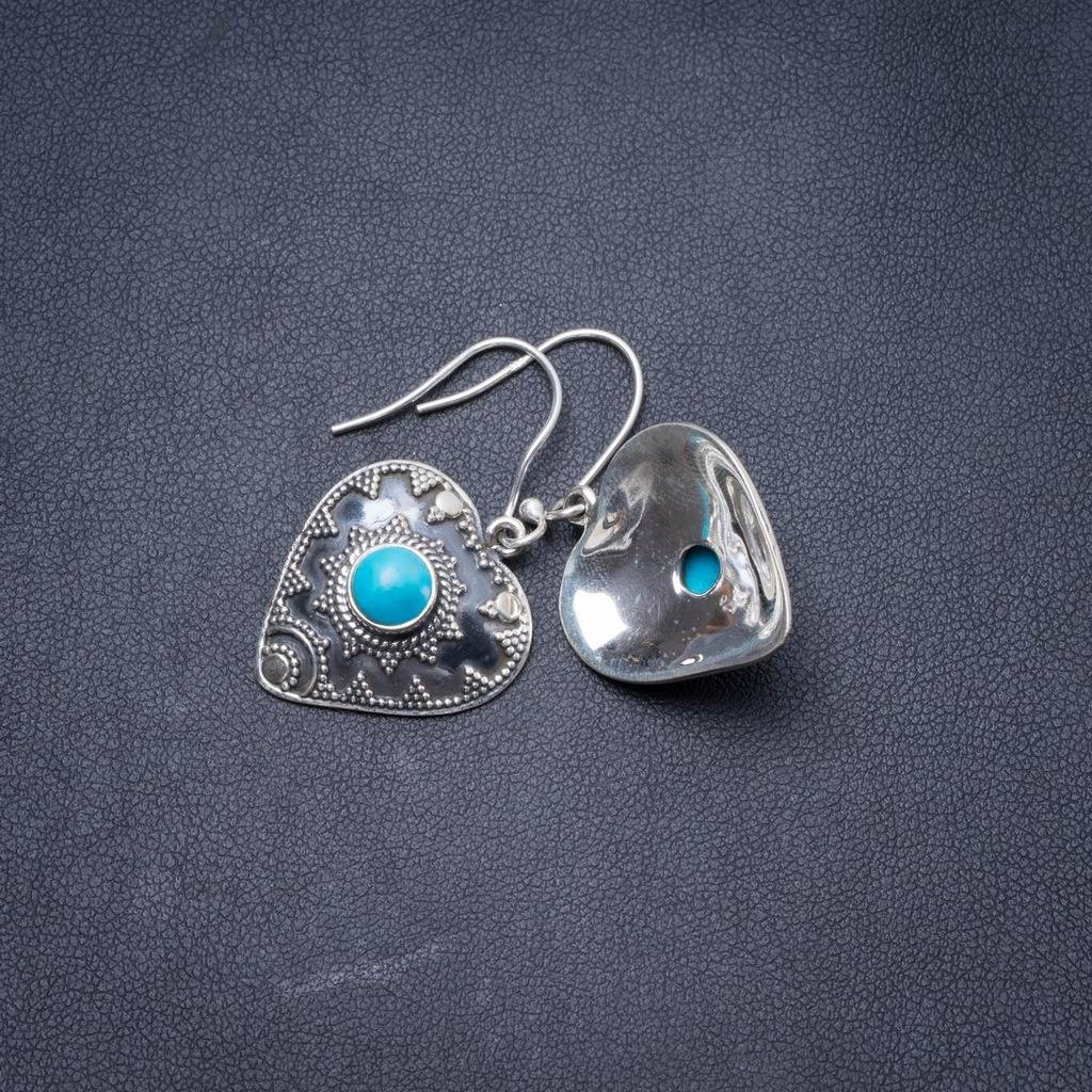 Natural Turquoise Handmade Unique 925 Sterling Silver Earrings 1.5 Y3174