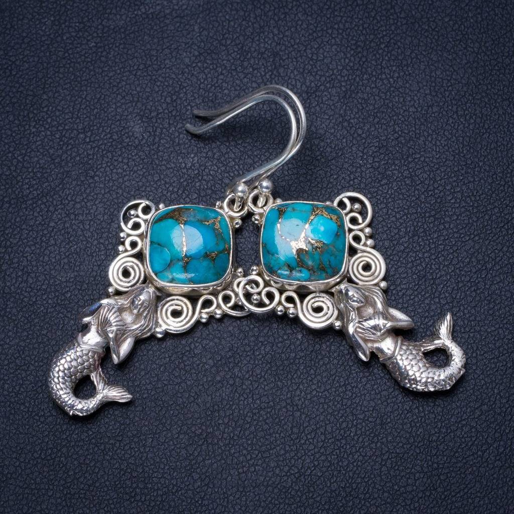 Natural Turquoise Handmade Unique 925 Sterling Silver Earrings 2 X3663