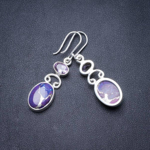 Natural Turquoise and Amethyst Handmade Unique 925 Sterling Silver Earrings 1.75 Y3029