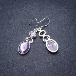 Natural Turquoise and Amethyst Handmade Unique 925 Sterling Silver Earrings 1.75 Y3349