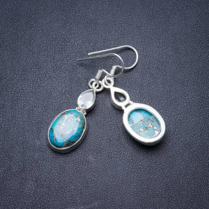 Natural Turquoise and Blue Topaz Handmade Unique 925 Sterling Silver Earrings 1.5 Y3074