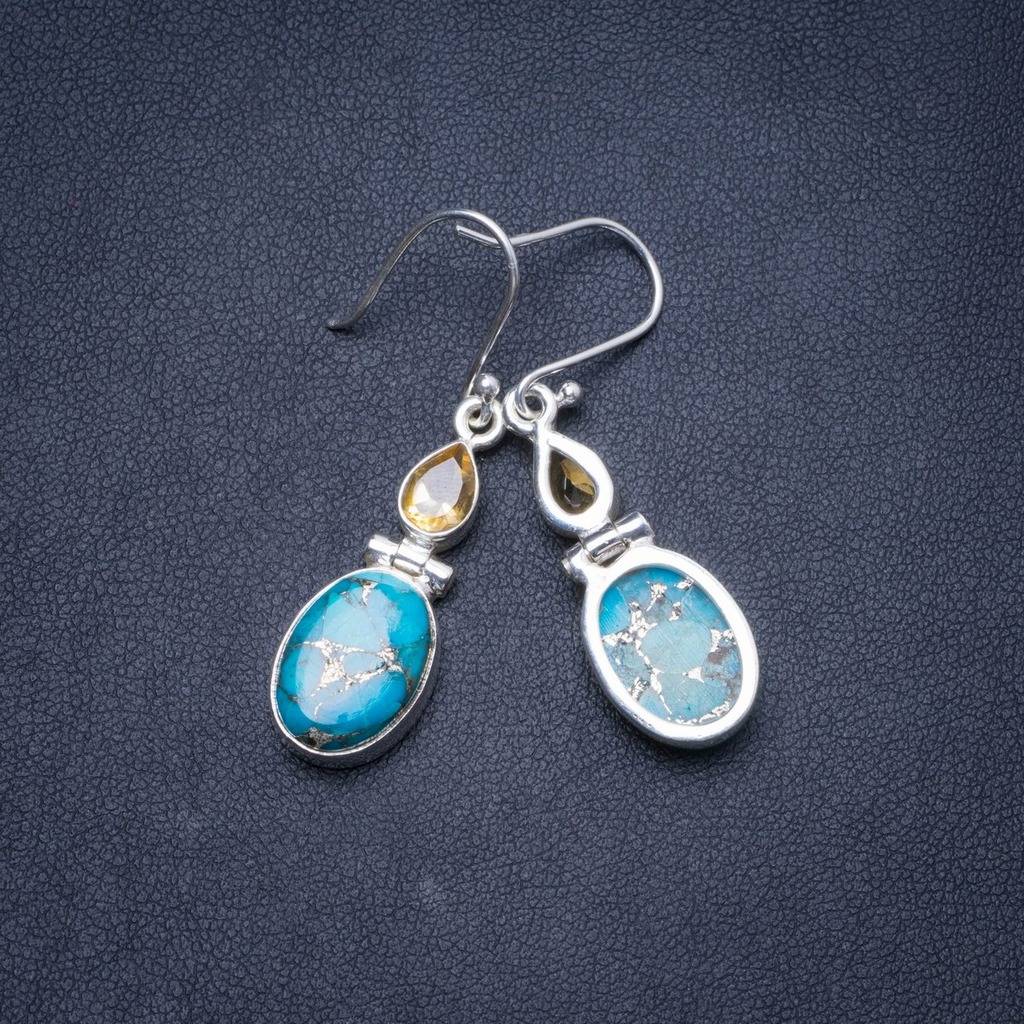Natural Turquoise and Citrine Handmade Unique 925 Sterling Silver Earrings 1.5 Y1219