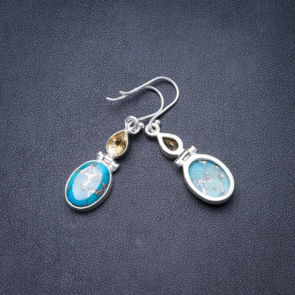 Natural Turquoise and Citrine Handmade Unique 925 Sterling Silver Earrings 1.75 Y3120