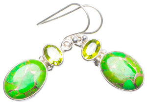Natural Turquoise and Peridot Handmade Unique 925 Sterling Silver Earrings 1.5 X4688