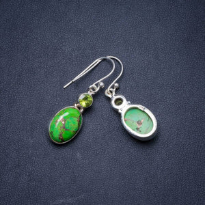 Natural Turquoise and Peridot Handmade Unique 925 Sterling Silver Earrings 1.5 Y1268