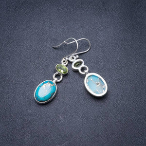 Natural Turquoise and Peridot Handmade Unique 925 Sterling Silver Earrings 1.75 Y3205