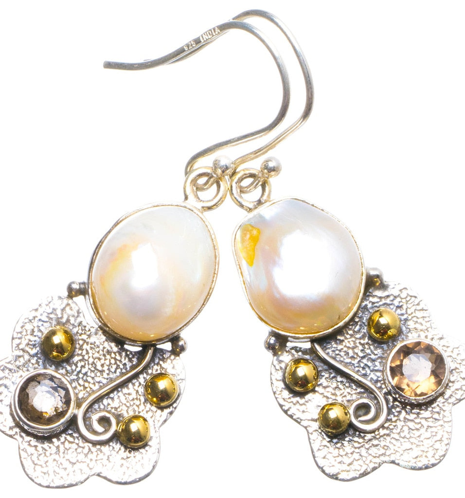 Natural Two Tones Biwa Pearl Handmade Unique 925 Sterling Silver Earrings 1.75 X4180