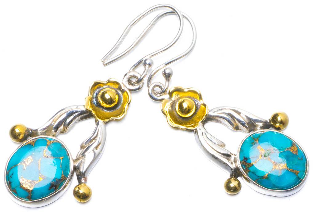 Natural Two Tones Turquoise Handmade Unique 925 Sterling Silver Earrings 1.75 Y0698