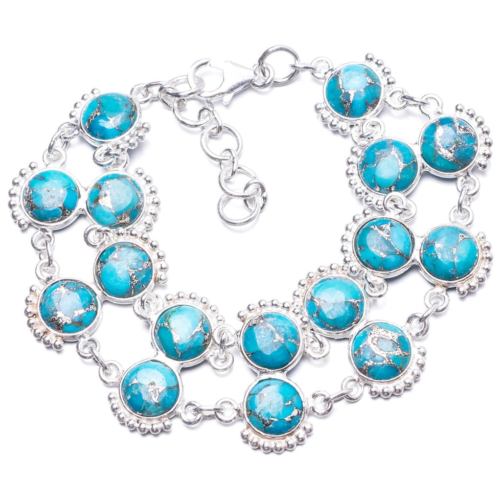 Natural Variscite Handmade Unique 925 Sterling Silver Bracelet 6 3/4-8 Y1968