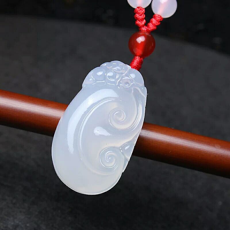 Natural White Jade Agate Ruyi Pendant Necklace Sweater Chain Jewelry Gift Wholesale