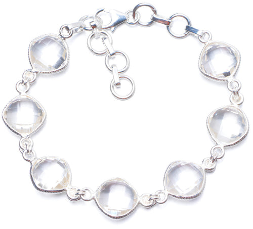 Natural White Topaz Handmade Unique 925 Sterling Silver Bracelet 6 3/4-8 Y0822