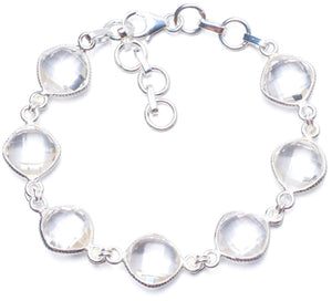Natural White Topaz Handmade Unique 925 Sterling Silver Bracelet 6 3/4-8 Y0822