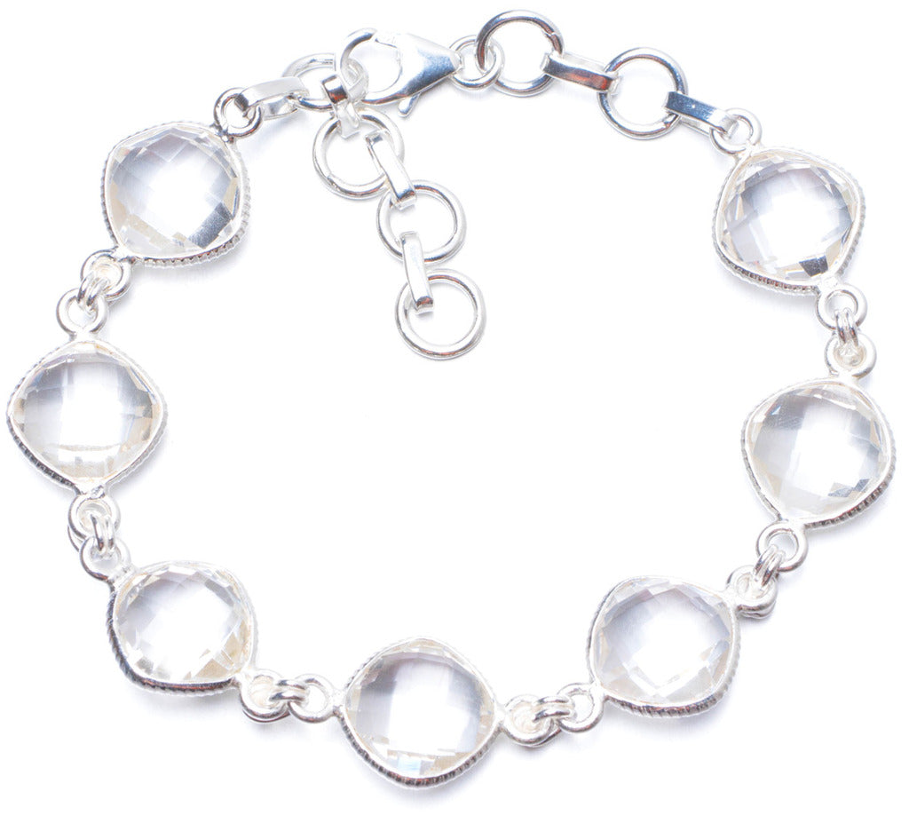Natural White Topaz Handmade Unique 925 Sterling Silver Bracelet 6 3/4-8 Y0822