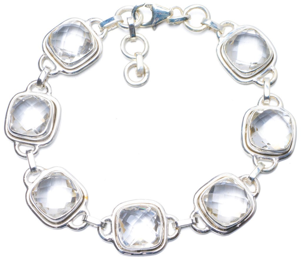 Natural White Topaz Handmade Unique 925 Sterling Silver Bracelet 7 1/4-8 Y0860