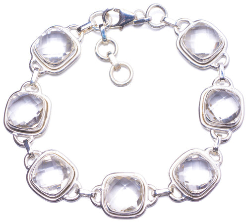 Natural White Topaz Handmade Unique 925 Sterling Silver Bracelet 7-7 3/4 Y1353