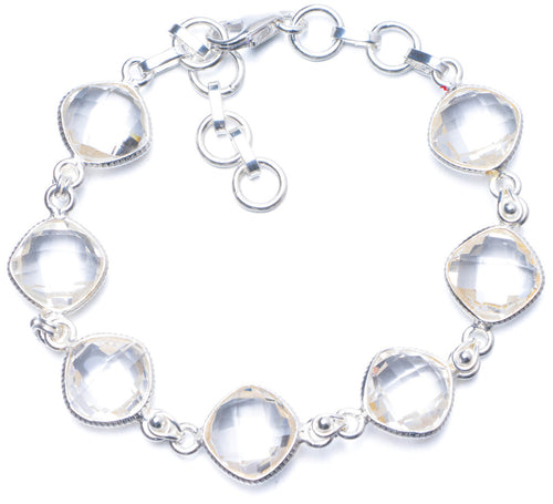 Natural White Topaz Handmade Unique 925 Sterling Silver Bracelet 7-8 1/4 Y0835