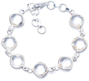 Natural White Topaz Handmade Unique 925 Sterling Silver Bracelet 7-8 1/4 Y0835