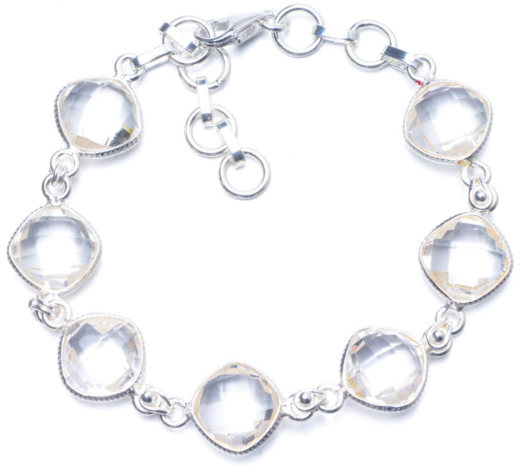 Natural White Topaz Handmade Unique 925 Sterling Silver Bracelet 7-8 1/4 Y0835
