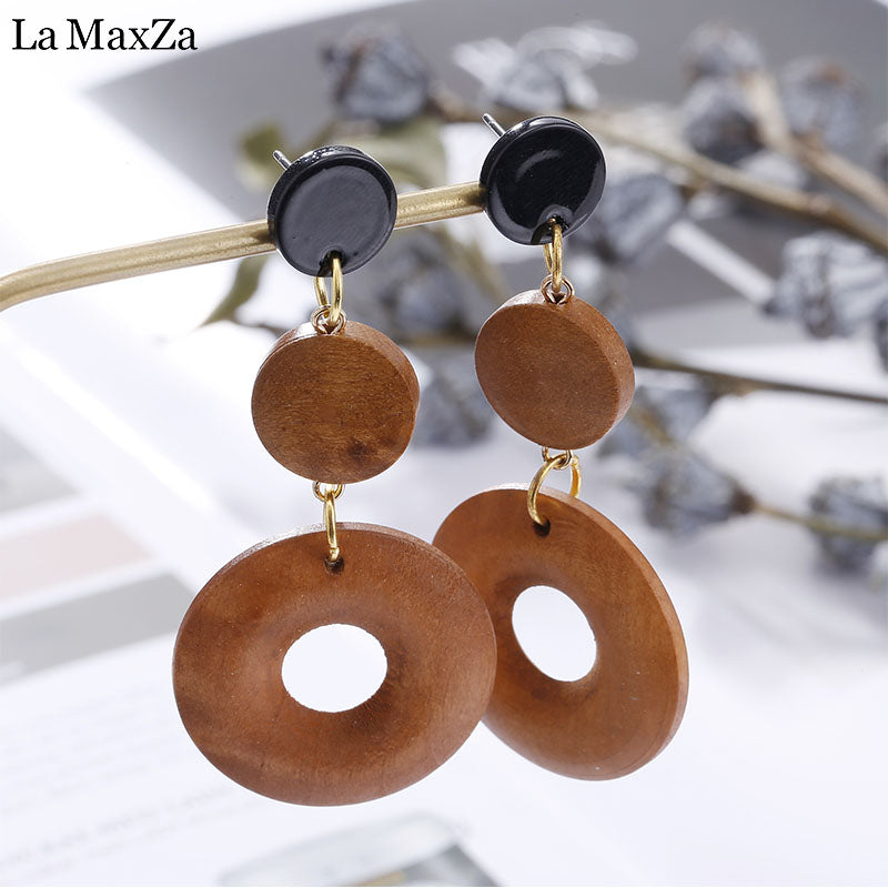 Natural Wood Earring Wooden Earrings For Women Ethnic Exaggerated Statement Round Circles Stud Earrings Girls Fashion Jewelry