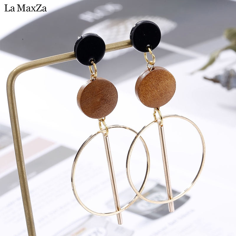 Natural Wood Earring Wooden Earrings For Women Exaggerated Statement Geometric Long Stud Earrings Girls Fashion Jewelry 2018
