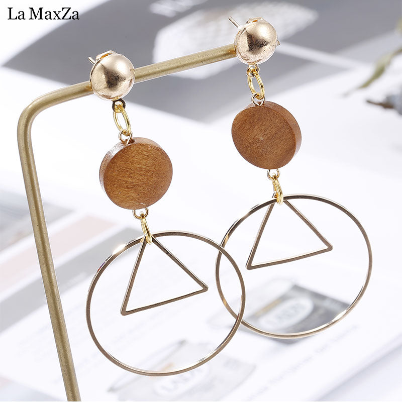 Natural Wood Earring Wooden Earrings For Women Geometric Statement Exaggerated Long Stud Earrings Girls Fashion Jewelry 2018
