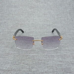 Natural Wood Sunglasses Men Black Buffalo Horn Rimless Eyeglasses Women Accessorie Metal Frame Oculos Square Gafas for Club