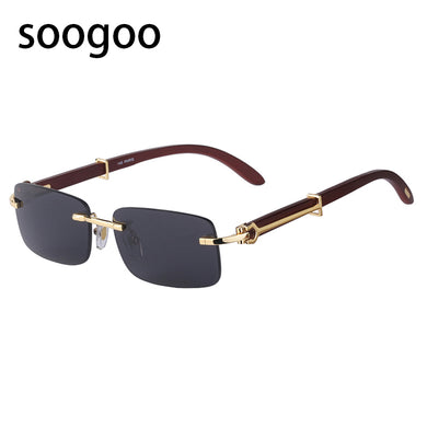 Natural Wooden Rimless Sunglasses Men 2023  Brand Designer Retro Classic Rectangle Frameless Sun Glasses for Male UV400