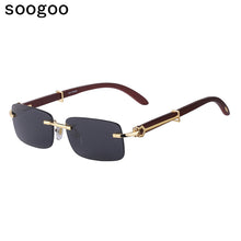 Load image into Gallery viewer, Natural Wooden Rimless Sunglasses Men 2023  Brand Designer Retro Classic Rectangle Frameless Sun Glasses for Male UV400