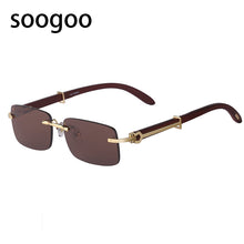 Load image into Gallery viewer, Natural Wooden Rimless Sunglasses Men 2023  Brand Designer Retro Classic Rectangle Frameless Sun Glasses for Male UV400