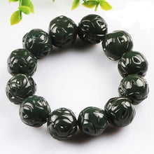 Carica l'immagine nel visualizzatore di Gallery, Natural XinJiang hetian jade QingYu Buddha head catenary Double sided tone Lucky Stretch Elastic Bracelet Fashion Jewelry
