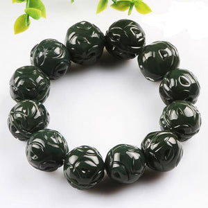 Natural XinJiang hetian jade QingYu Hand catenary hand strings stone Lucky Stretch Elastic Bracelet Fashion Jewelry