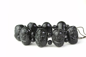 Natural XinJiang hetian jade QingYu Hand catenary hand strings stone Lucky Stretch Elastic Bracelet Fashion Jewelry