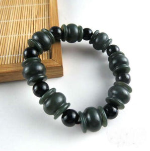 Natural XinJiang hetian jade QingYu lotus PiXiu catenary hand strings stone Lucky Stretch Elastic Bracelet Fashion Jewelry