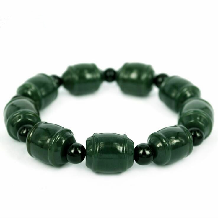 Natural XinJiang hetian jade QingYu lotus PiXiu catenary hand strings stone Lucky Stretch Elastic Bracelet Fashion Jewelry